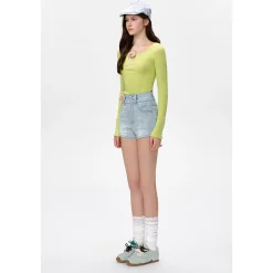 13De Marzo Plush Bear High Waist Denim Shorts Light Blue
