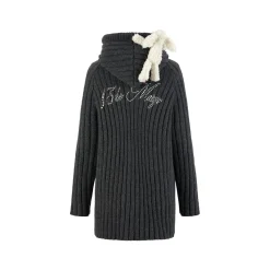 13De Marzo Plush Bear Hooded Knit Dress Sweater Gray