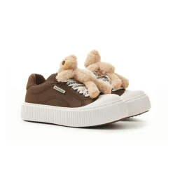 13De Marzo Plush Bear Logo Lace Platform Sneaker Brown