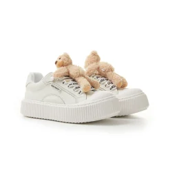 13De Marzo Plush Bear Logo Lace Platform Sneaker White