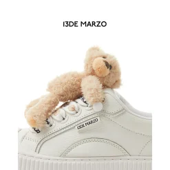 13De Marzo Plush Bear Logo Lace Platform Sneaker White