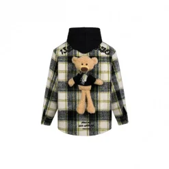 13De Marzo Plush Bear Plaid Woolen Shirt Jacket