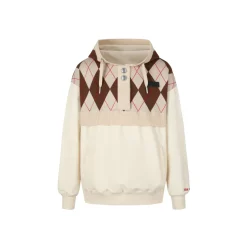 13De Marzo Plush Bear Retro Pattern Knit Hoodie Beige
