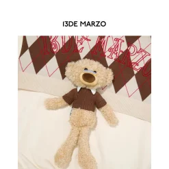 13De Marzo Plush Bear Retro Pattern Knit Hoodie Beige