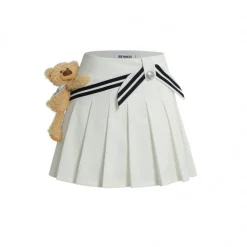 13De Marzo Plush Bear Sailor Pleated Skirt White