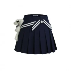 13De Marzo Plush Bear Sailor Pleated Skirt Navy