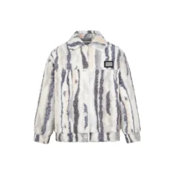 13De Marzo Plush Bear Striped Fleece Coat Grey