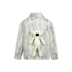 13De Marzo Plush Bear Striped Fleece Coat Green