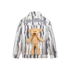 13De Marzo Plush Bear Striped Fleece Coat Grey