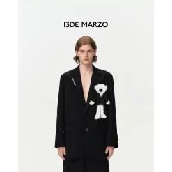 13De Marzo Plush Bear Suit Jacket Black