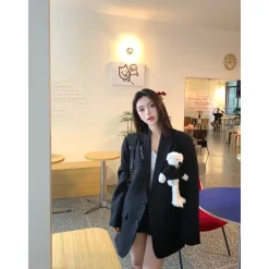 13De Marzo Plush Bear Suit Jacket Black