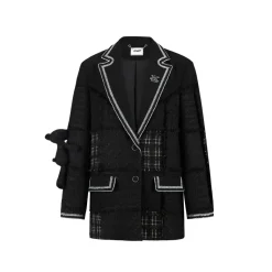 13De Marzo Plush Bear Tweed Patch Suit Jacket Black