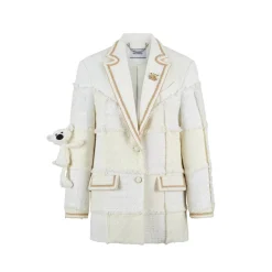 13De Marzo Plush Bear Tweed Patch Suit Jacket Beige