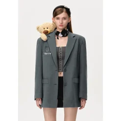13De Marzo Plush Bear Tweed Suit Jacket Grey