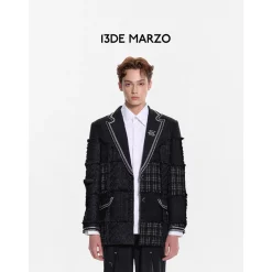 13De Marzo Plush Bear Tweed Patch Suit Jacket Black