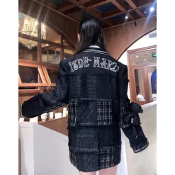 13De Marzo Plush Bear Tweed Patch Suit Jacket Black