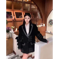 13De Marzo Plush Bear Tweed Patch Suit Jacket Black