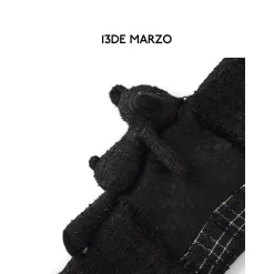 13De Marzo Plush Bear Tweed Patch Suit Jacket Black