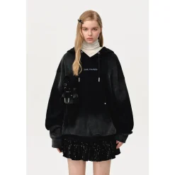 13De Marzo Plush Doll Gradient Waffle Hoodie Black