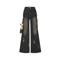 13De Marzo Plush Doll Wide-Legged Flared Jeans Black
