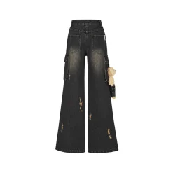 13De Marzo Plush Doll Wide-Legged Flared Jeans Black