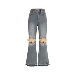 13De Marzo Plush Knee Bear Flare Jeans Washed Blue