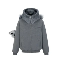 13De Marzo Plush Koala Zip Up Hoodie Gray