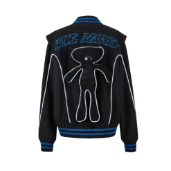 13De Marzo Plush Luminous Bear Baseball Jacket Black