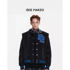 13De Marzo Plush Luminous Bear Baseball Jacket Black