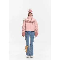 13De Marzo Plush Rabbit Flame Down Jacket Pink