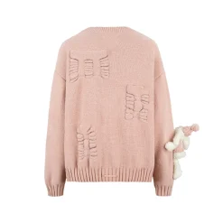 13De Marzo Plush Rabbit Jacquard Letter Knit Cardigan Pink
