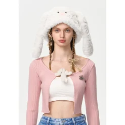 13De Marzo Rabbit Doll Fuzzy Bucket Hat White