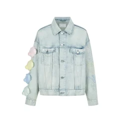 13De Marzo Rainbow Bear Line Retro Denim Jacket
