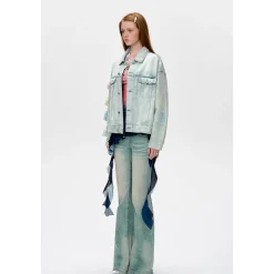 13De Marzo Rainbow Bear Line Retro Denim Jacket