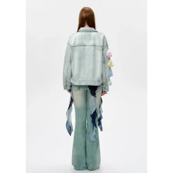 13De Marzo Rainbow Bear Line Retro Denim Jacket