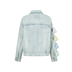 13De Marzo Rainbow Bear Line Retro Denim Jacket