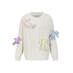 13De Marzo Rainbow Bear Weave Knit Sweater White