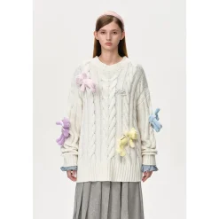 13De Marzo Rainbow Bear Weave Knit Sweater White