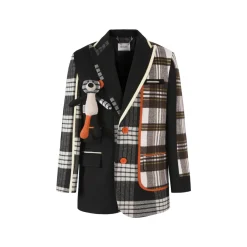 13De Marzo Retro Bear Plaid Patch Suit Jacket