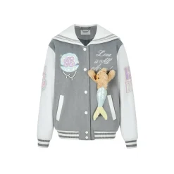 13De Marzo Sailor Collar Doozoo Mermaid Baseball Jacket Gray