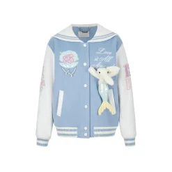 13De Marzo Sailor Collar Doozoo Mermaid Baseball Jacket Blue