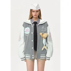 13De Marzo Sailor Collar Doozoo Mermaid Baseball Jacket Gray