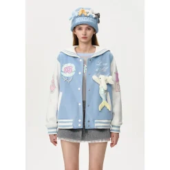 13De Marzo Sailor Collar Doozoo Mermaid Baseball Jacket Blue