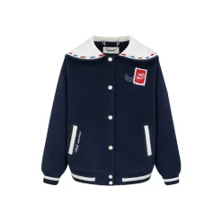 13De Marzo Sailor Collar Love Letter Baseball Jacket Navy Blue