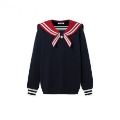 13 De Marzo Sailor Collar Plush Bear Sweater Navy