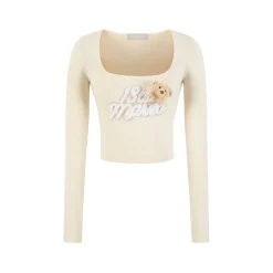 13De Marzo Sequin Logo Slim Fit Top Beige