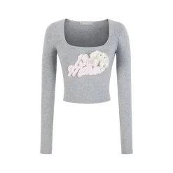 13De Marzo Sequin Logo Slim Fit Top Light Gray