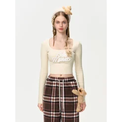 13De Marzo Sequin Logo Slim Fit Top Beige