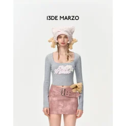 13De Marzo Sequin Logo Slim Fit Top Light Gray
