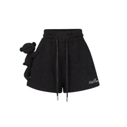 13De Marzo Sparkly Bear Wide-Leg Casual Shorts Black